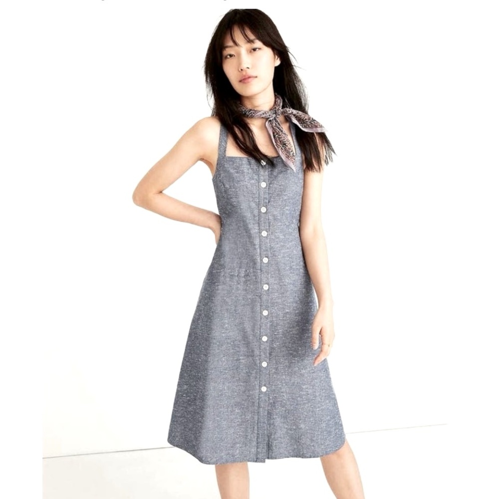 Madewell Chambray Tank Midi Dress Size 6 Button Front 100% Cotton Lagenlook cami